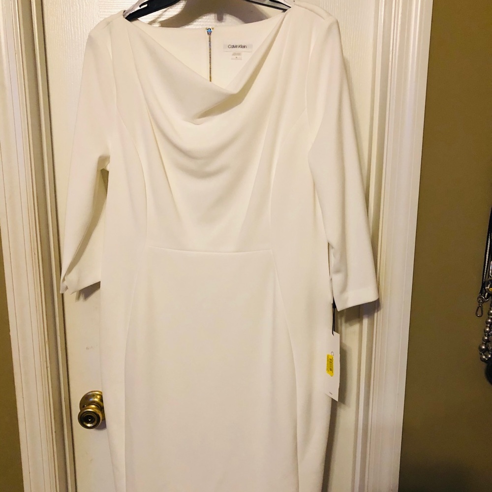 Winter white Calvin Klein fitted sheath dress